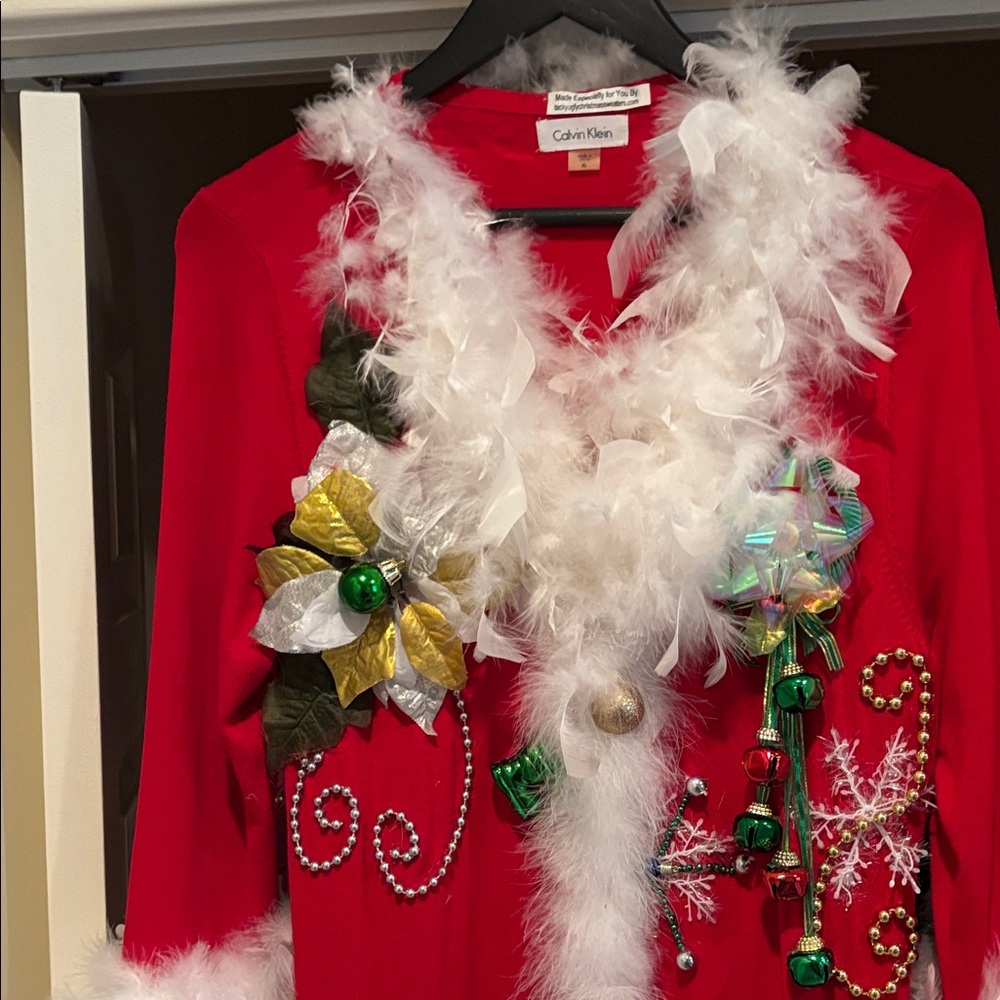 Calvin Klein Red Holiday Sweater with White Trim